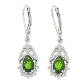 Elegant green Chrome Diopside sterling silver earrings with diamond accents, designed for a sophisticated look.